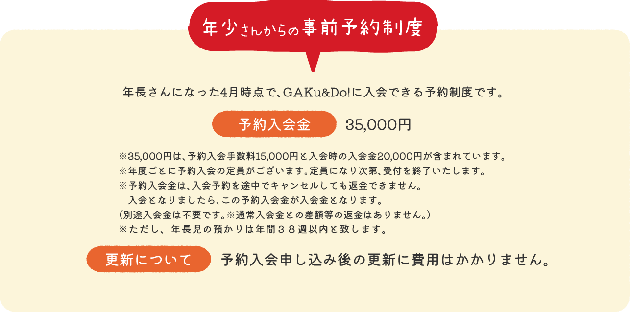 年少さんから予約入会金制度