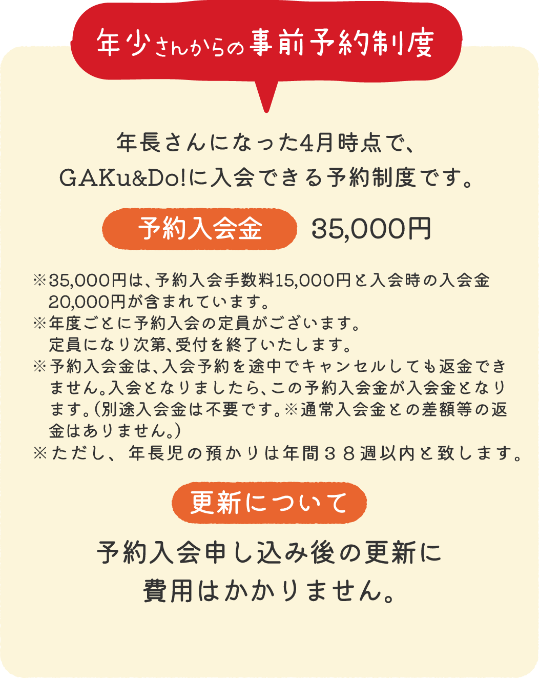 年少さんから予約入会金制度